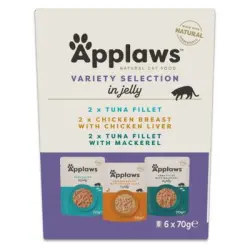 Pack de pureba Applaws Cat Pouch en gelatina 6 x 70 g - Selección con atún y pollo (3 variedades)