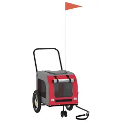 vidaXL Remolque de bicicleta para mascotas Rojo y gris - 124.5 x 63.5 x 53 cm