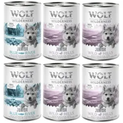 Wolf of Wilderness Junior 6 x 400 g - Pack mixto: 4x Pato y ternera, 2x Pollo y salmón