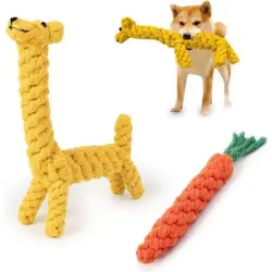 ZooVenture s masticables de algodón para perros (2 piezas) - Conjunto de 2 piezas: Jirafa amarilla + Zanahoria naranja