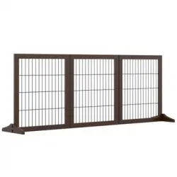Barrera Para Perros De Madera De Pino Metal 185x36x71cm-pawhut.marrón