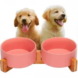 Edipets comedero y bebedero de porcelana rosa para perros