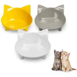 HausPets Lote 3 comederos gato antideslizantes – Gris/blanco/amarillo - Gris / Blanco / Amarillo