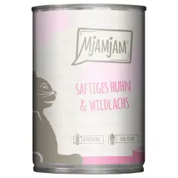 MjAMjAM comida húmeda para gatos 6 x 400 g - jugoso pollo con salmón salvaje