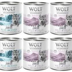 Wolf of Wilderness Junior 6 x 800 g - Pack mixto: 4x Pato y ternera, 2x Pollo y salmón