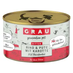 Grau Kitten sin cereales - Vacuno, pavo y zanahorias (6 x 200 g)