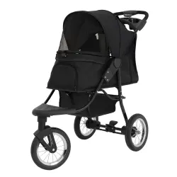 Monster Shop Cochecito Mascotas Plegable | 3 Ruedas | Negro | Con Cubierta Lluvia y Bolsa - 105.5 cm x 57 cm x 110 cm
