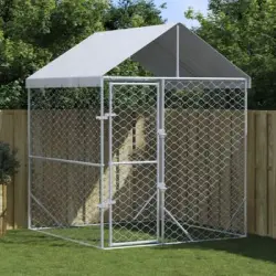 Perrera De Exterior | Jaula Para Perro | Parque Para Mascotas Con Toldo Acero Galvanizado Plata 2x2x2,5 M Cfw783768