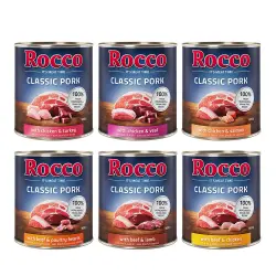 Rocco Classic Pork 6 x 800 g Pack mixto: Vacuno/cordero, Pollo/pavo, Pollo/ternera, Vacuno/Corazón, Pollo/salmón, Vacuno/pollo