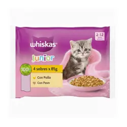 Whiskas Junior Pollo y Pavo Gelatina para gatos 4 sobres x 85 g