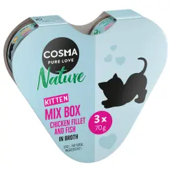 Cosma Nature Kitten Box 3 x 70 g - 3 variedades: pollo, pollo y atún, atún y aloe vera