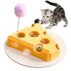 FurryFusion Caja de juguetes interactiva para gatos con forma de queso - AMARILLO