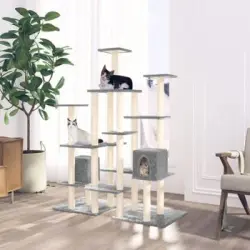 Rascador Para Gatos Con Postes De Sisal Gris Claro 145 Cm