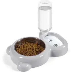UAMLY Agua para gatos y cuenco de acero inoxidable - gris