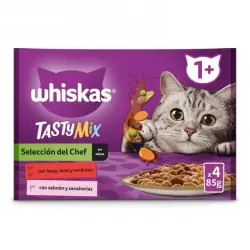 Whiskas Tasty Mix Selección del Chef Comida Húmeda en Salsa para Gatos con Buey y Salmón, 52 x 85 gr