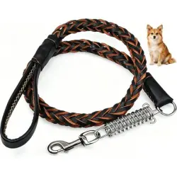 ZooVenture Conjunto de collar y correa de cuero auténtico - Negro. Dimensiones: Collar 2,5 cm x 55 cm, Correa 120 cm.
