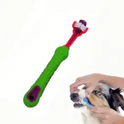 FurryFusion Cepillo de dientes para perros de tres caras - Verde