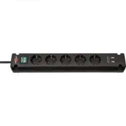 Brennenstuhl Bremounta Regleta de Enchufes con 5 Tomas de Corriente y Carga USB 3m Negro