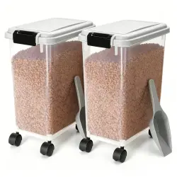 Nobleza 2-Pack Contenedor de Comida para Mascotas 40 l – Hermético con Ruedas, Tapa Abatible, Cuerpo Transparente – Almacena Pienso de Perros y Gatos – Incluye Pala – Gris - 20 l