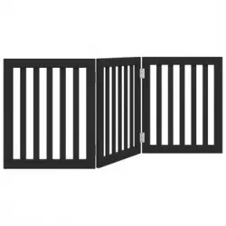 Puerta Para Perros Plegable 3 Paneles Madera Álamo Negra 150 Cm Vidaxl