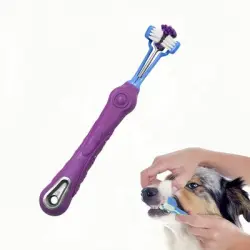 FurryFusion Cepillo de dientes para perros de tres caras - Púrpura