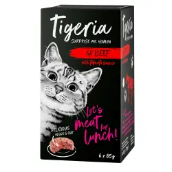 Tigeria 6 x 85 g comida húmeda para gatos - Vacuno con relleno de salsa de tomate