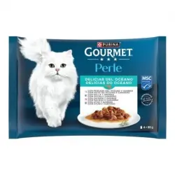 Gourmet Perle Delicias del Océano Comida Húmeda para Gatos con Pollo y Buey, 48 x 85 gr