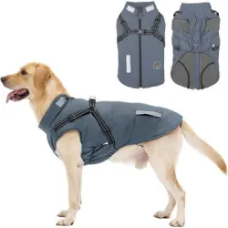 MCBOSON Abrigo de invierno con arnés integrado, chaqueta reflectante perros - Una pieza