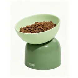 Zoomtopia Comedero de cerámica elevado gatos, verde, 14 cm, antivómitos - Verde