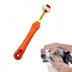FurryFusion Cepillo de dientes para perros de tres caras - Naranja