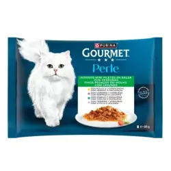 Gourmet Perle Mini Filetes en Salsa Comida Húmeda para Gatos Surtido Carne y Verdura, 48 x 85 gr