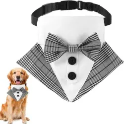 HausPets Collar de esmoquin perros gatos, talla L, cuadros blancos negros - Cuadros blancos y negros