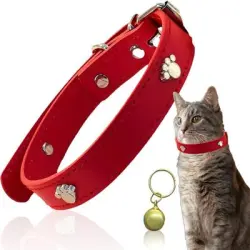 IntiMeg Collar de gato de cuero rojo - Una pieza