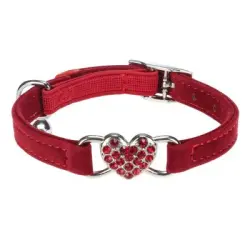 Qinhul Collar para gato con pedrería en forma de corazón - rojo