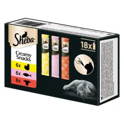 Sheba Creamy snacks para gatos: ¡20 % de descuento! - Pack mixto: pollo, salmón y vacuno (18 x 12 g)
