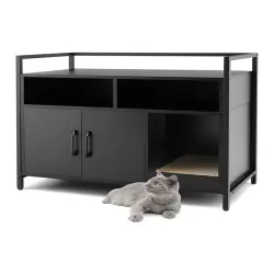 COSTWAY Mueble de Madera con estante negro para Gatos - 89 x 45 x 74,5 cm
