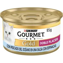 Gourmet Gold Doble Placer Comida Húmeda para Gatos Con Pescado del Océano y Espinacas, 24 x 85 gr