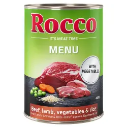 Rocco Menú 6 x 400 g - Vacuno con cordero, verdura y arroz