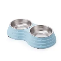 UAMLY Comederos dobles extraíbles de acero inoxidable para perros - Azul