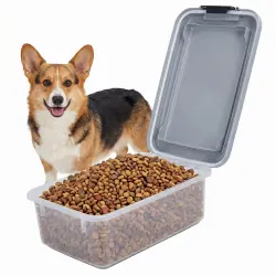 Nobleza Contenedor de Comida para Mascotas 10 l, Cubo Hermético para Pienso con Ruedas y Tapa Abatible, Tanque Transparente de Almacenamiento con Pala, Libre de BPA, Gris - 10 l