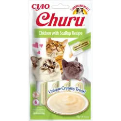 Pack Churu para gato adulto Pure de Pollo Con Vieira, 12 x 56 gr