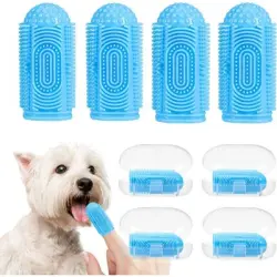 ZooVenture Cepillos de dientes de silicona para gatos y perros, 4 unidades - Juego de 4 piezas: Azul