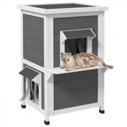 Caseta Para Gatos De Madera De Abeto 60x60x81,5 Cm-pawhut. Gris