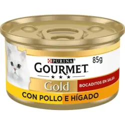 Gourmet Gold Bocaditos en Salsa Comida Húmeda para Gatos con Pollo e Hígado, 24 x 85 gr