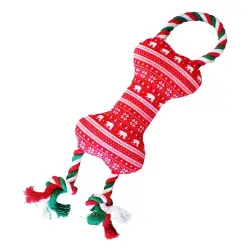 Hueso Navideño de Peluche con Cuerdas para perros Bubimex 40 cm - 40 cm