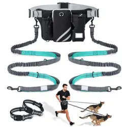 UAMLY Correa para perros manos libres con bolsillo con cremallera - 2 correas