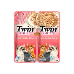 Churu Twin Packs Comida húmeda para Gatos en Caldo con Atún y Pollo, 12x80 gr