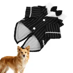 HausPets Traje de esmoquin a rayas con pajarita mediana para perro - Negro