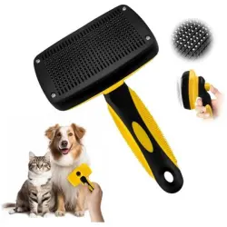 Pawffee Cepillo retráctil amarillo autolimpiante para mascotas, desenreda - 1 pieza