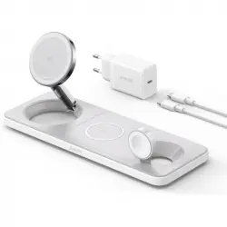 Anker MagGo Magnetic Wireless Charger Estación de Carga Inalámbrica 3 en 1 Plegable 15W Qi2 Blanco